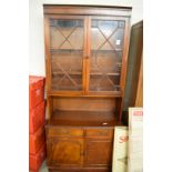 MAHOGANY LOUNGE DISPLAY CABINET WITH GLAZED TOP SECTION AND BASE WITH DRAWERS AND DOORS, 202CM HIGH