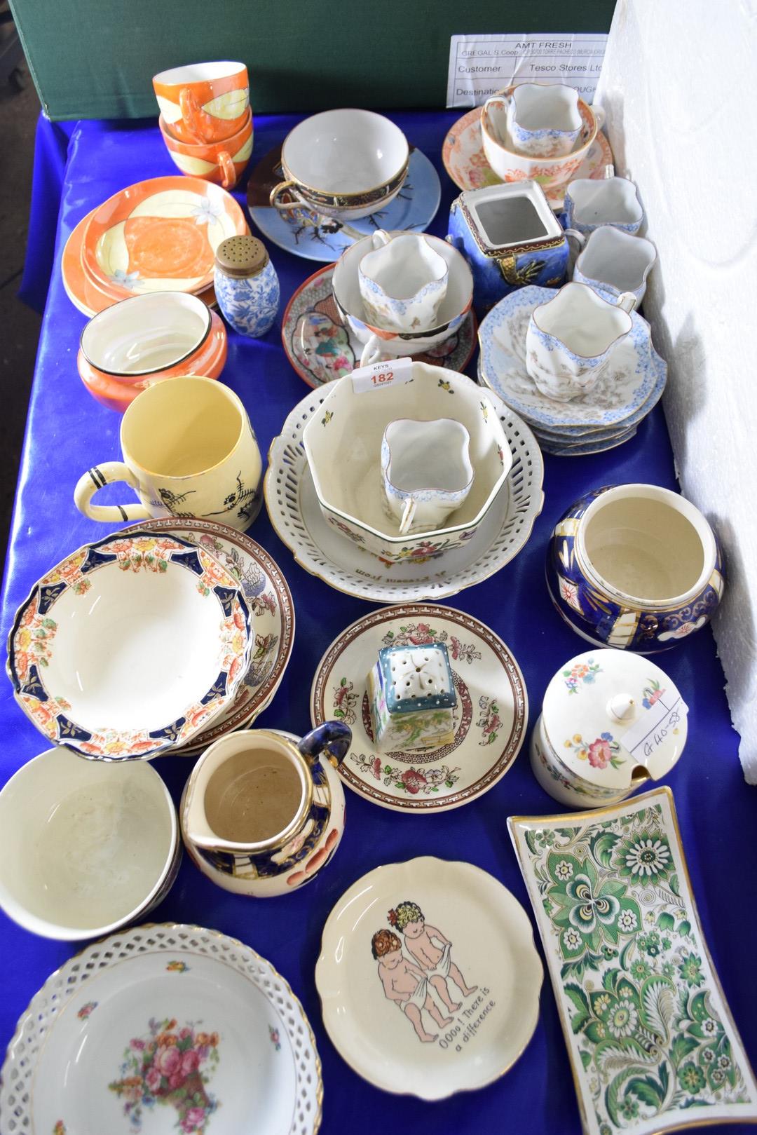 MIXED LOT OF JAPANESE PORCELAIN CUPS AND SAUCERS, ENGLISH TEA WARES, 20TH CENTURY GERMAN BOWLS