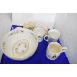 MIXED LOT COMPRISING WEDGWOOD MIRABELLE PATTERN BOWL AND SIMILAR PIN TRAY, TOGETHER WITH ROYAL