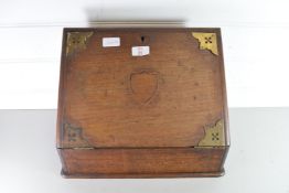 BRASS MOUNTED WEDGE FORMED STATIONERY BOX (FOR RESTORATION)