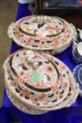 QTY OF VICTORIAN IRONSTONE DINNER WARE COMPRISING THREE TUREENS AND A SELECTION OF PLATES