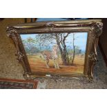 JAN WASILEWSKI STUDY OF A CHEETAH, OIL ON CANVAS, SET INTO A GILT FRAME, 65CM WIDE TOGETHER WITH A