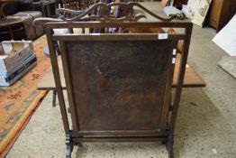 EARLY 20TH CENTURY OAK FRAMED FIRE SCREEN WITH PRESSED LEATHER CENTRAL PANEL DEPICTING MYTHICAL