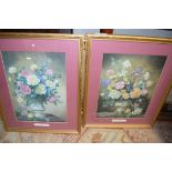 AFTER ALBERT WILLIAMS, TWO COLOURED FLORAL PRINTS, GILT F/G, 54CM HIGH