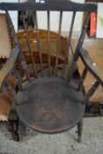EARLY 20TH CENTURY ELM SEATED STICK BACK WINDSOR TYPE CHAIR