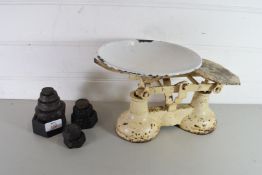 VINTAGE KITCHEN SCALES AND IRON WEIGHTS