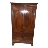 19th century mahogany wardrobe with moulded cornice over two panelled doors and single drawer