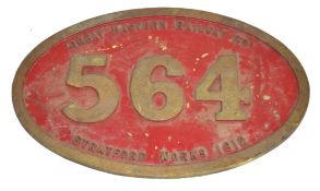 Railway interest engine plaque for Great Eastern Railway Co, Stratford Works 1912, No 564 bronze