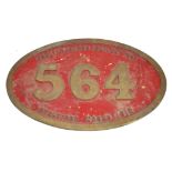 Railway interest engine plaque for Great Eastern Railway Co, Stratford Works 1912, No 564 bronze