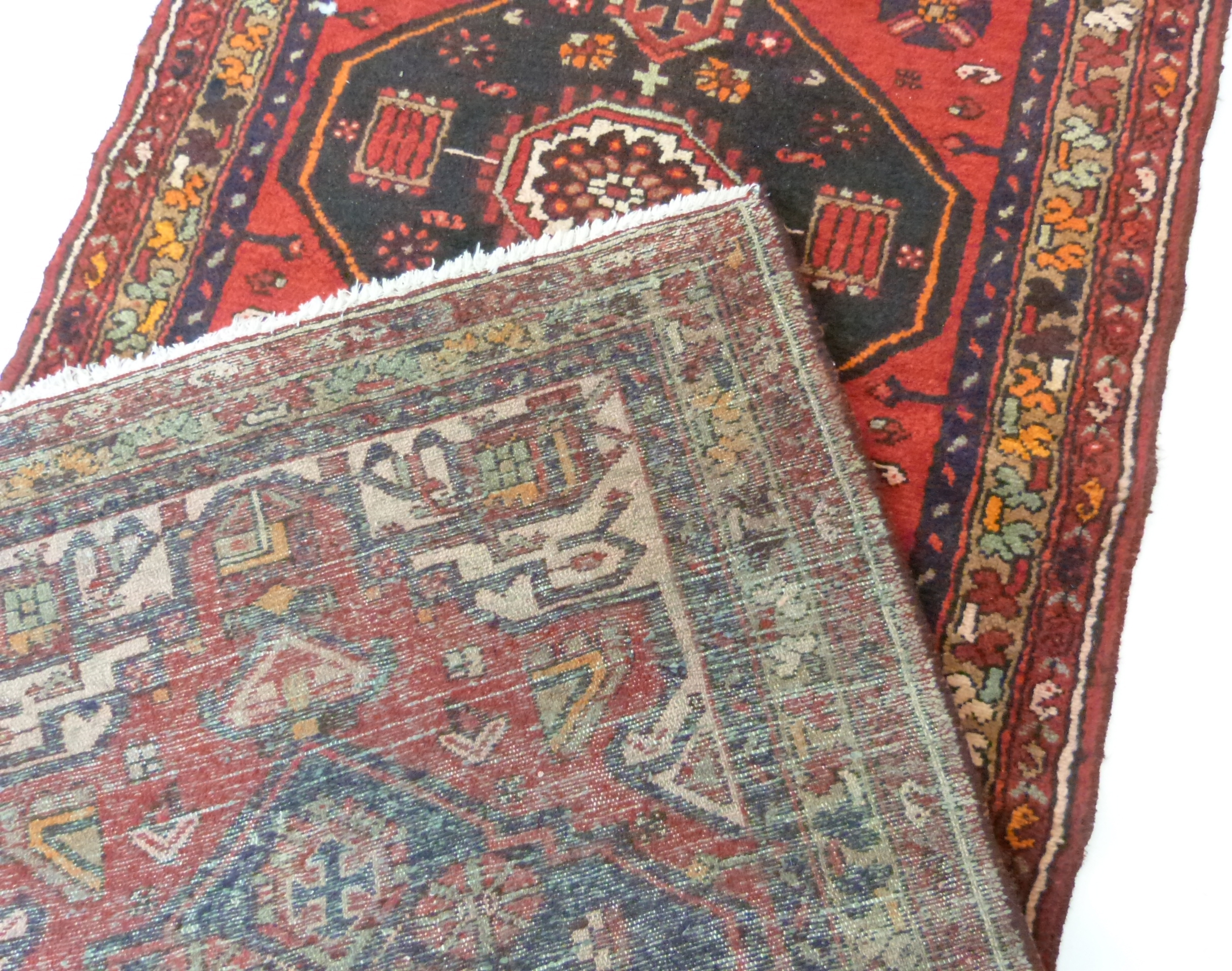 Rich red ground full pile Persian Hamadan Runner 286cm x 110cm approximately - Image 5 of 6