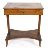 19th century Continental metamorphic desk or work table, the inlaid sliding top opening to reveal