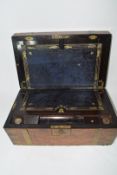 Victorian walnut veneered and brass mounted writing box