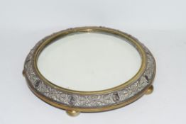 Victorian copper and brass mounted circular mirrored table stand decorated with figural and