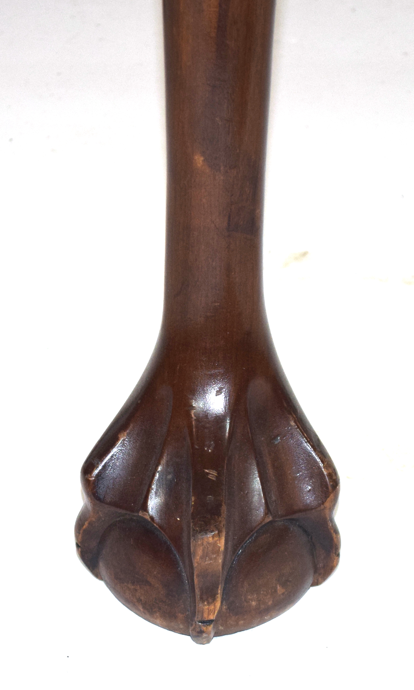 Edwardian mahogany demi-lune side table raised on three cabriole legs with ball and claw feet - Image 4 of 7