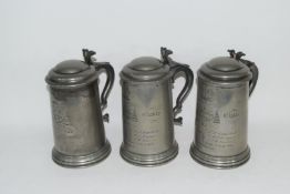 Three pewter tankards from Christchurch College, Oxford