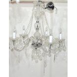 Contemporary five-light chandelier set with clear prismatic glass drops, approx 75cm high Condition: