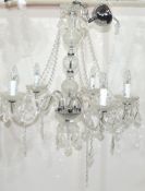 Contemporary five-light chandelier set with clear prismatic glass drops, approx 75cm high Condition: