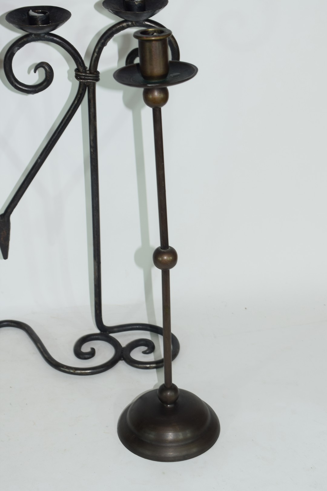 20th century iron four-light candelabra together with a pair of candlesticks (3) Condition: Good - Image 6 of 8