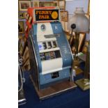 Vintage penny fair one armed bandit fruit machine, 79cm high Condition: