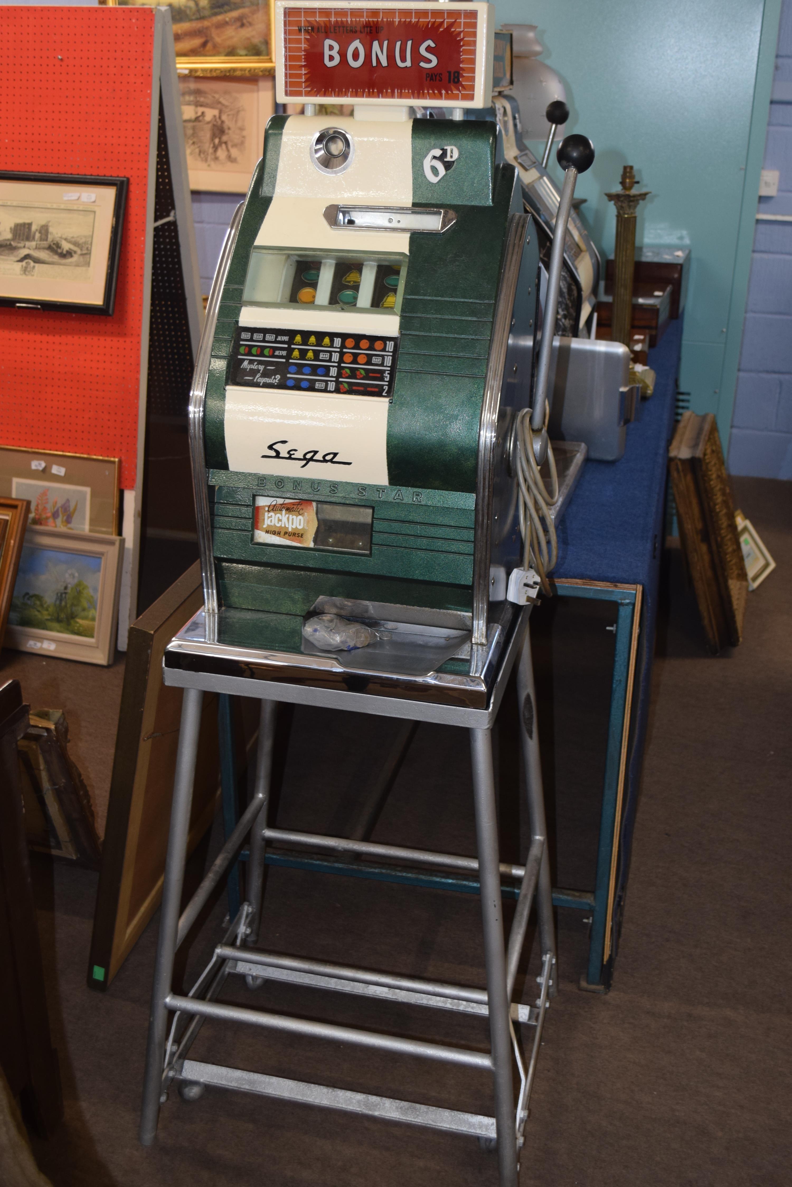 Bonus Star by Sega one-armed bandit fruit machine with electric light-up, approx 80cm high, together