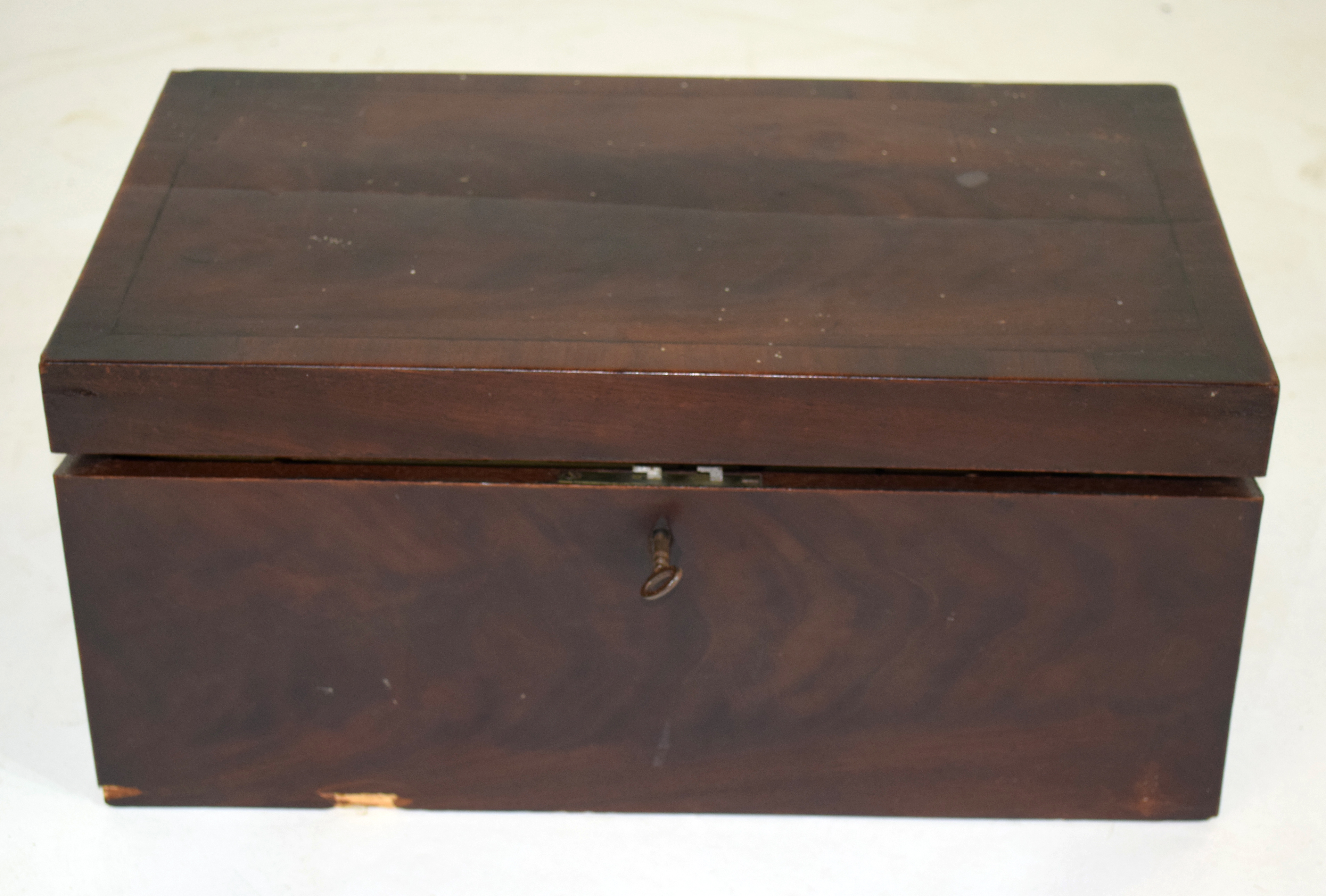 19th century mahogany writing box of typical rectangular form fitted with brass carry handles, - Image 2 of 2