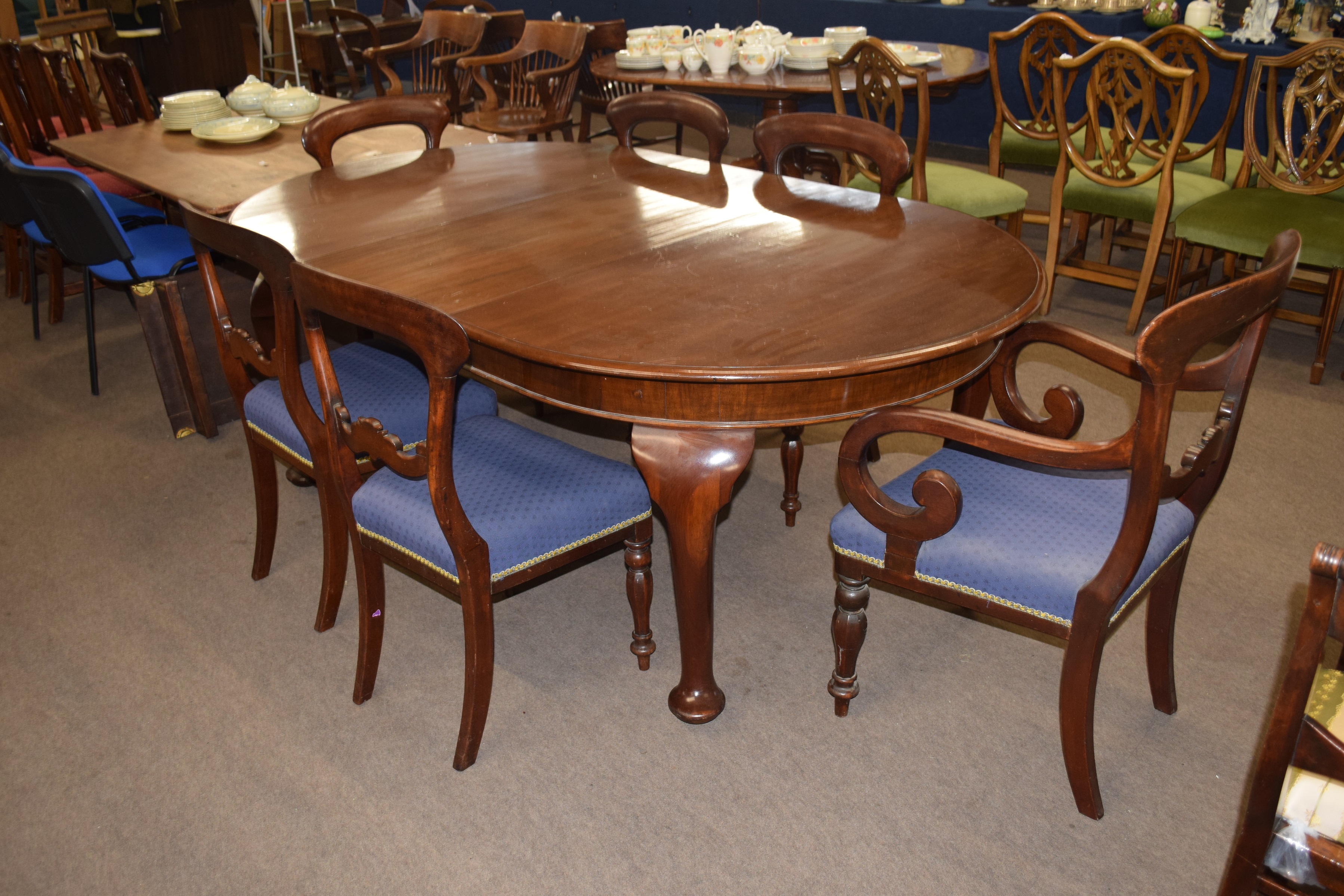 Set of six Victorian mahogany bar back dining chairs comprising two carvers with scrolled arms and - Image 2 of 10