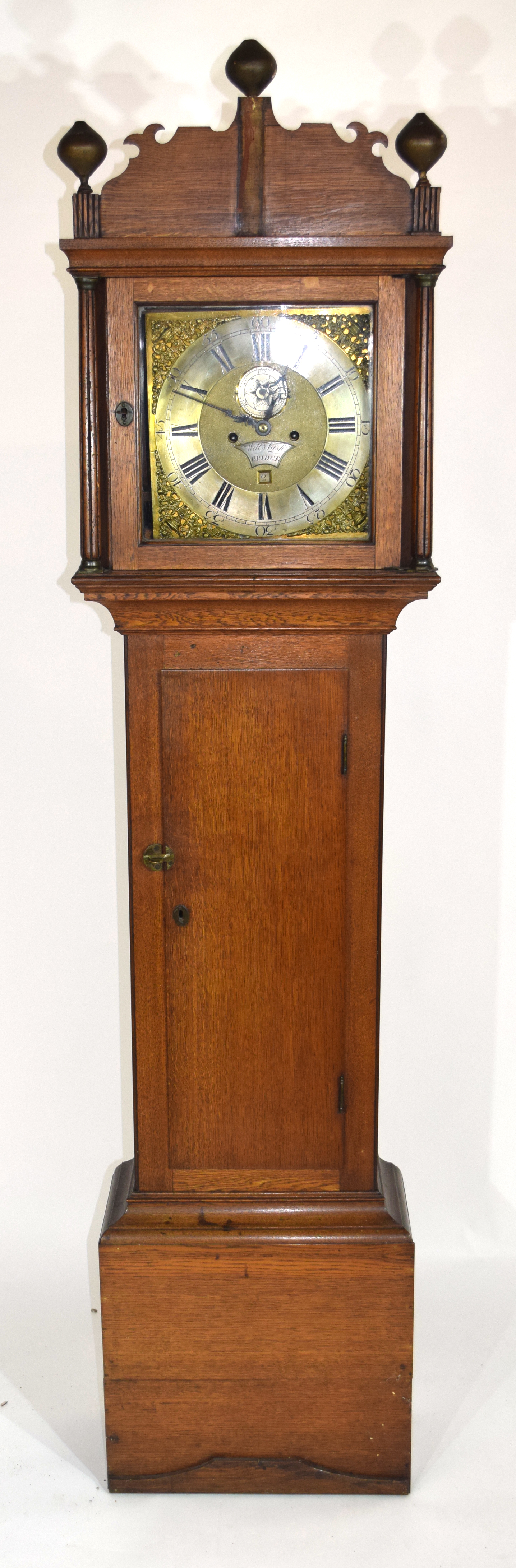 William Nash, Bridge, (Kent) 18th century oak cased longcase clock, the brass and silvered face with