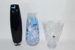 Three Swedish Art glass vases with various labels