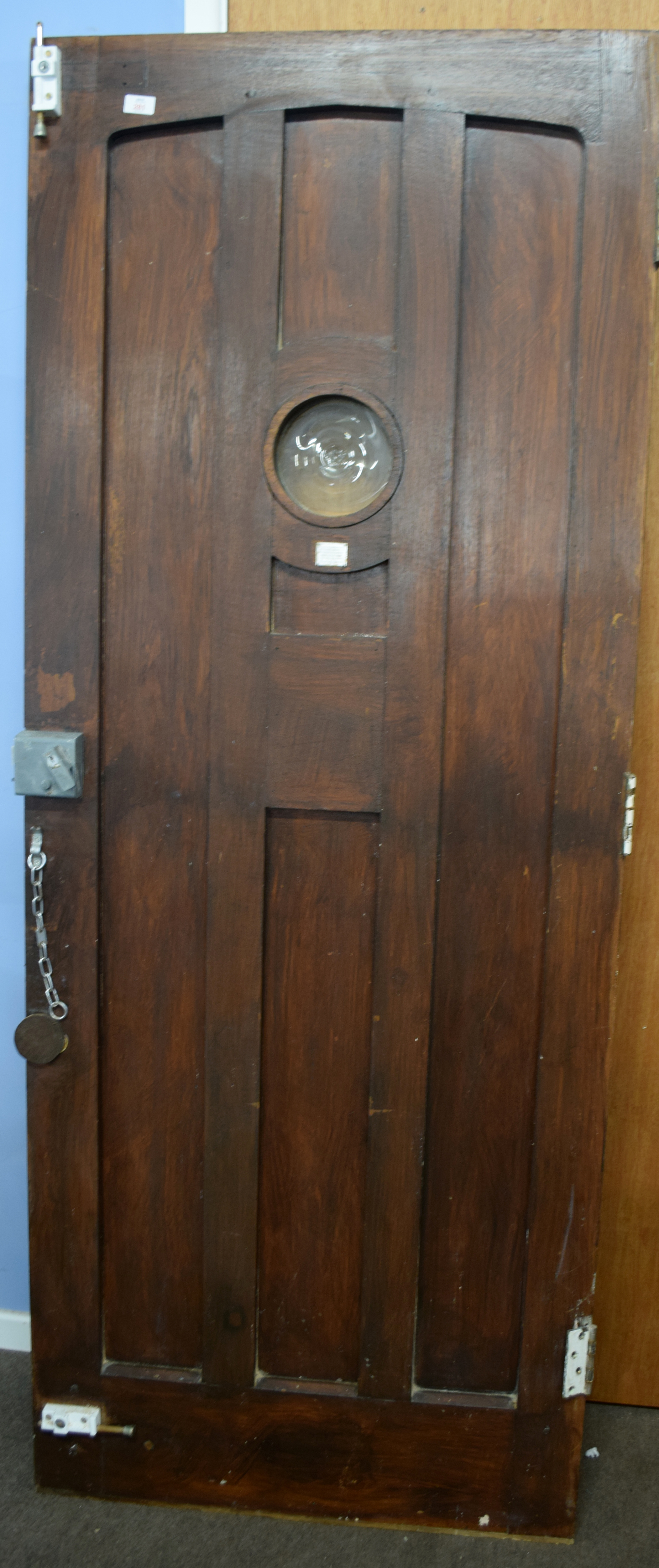 Large teak door made from salvaged wood from HMS Enchantress used by Winston Churchill.