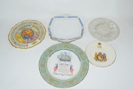 Group of decorative plates including a Paragon commemorative plate