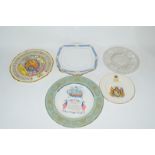 Group of decorative plates including a Paragon commemorative plate