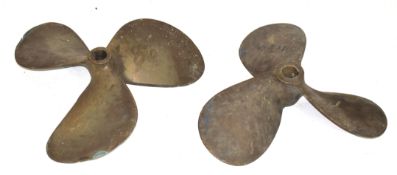 Pair of three-blade Bronze propellers, diam approx 42cm Condition: Appears structurally sound