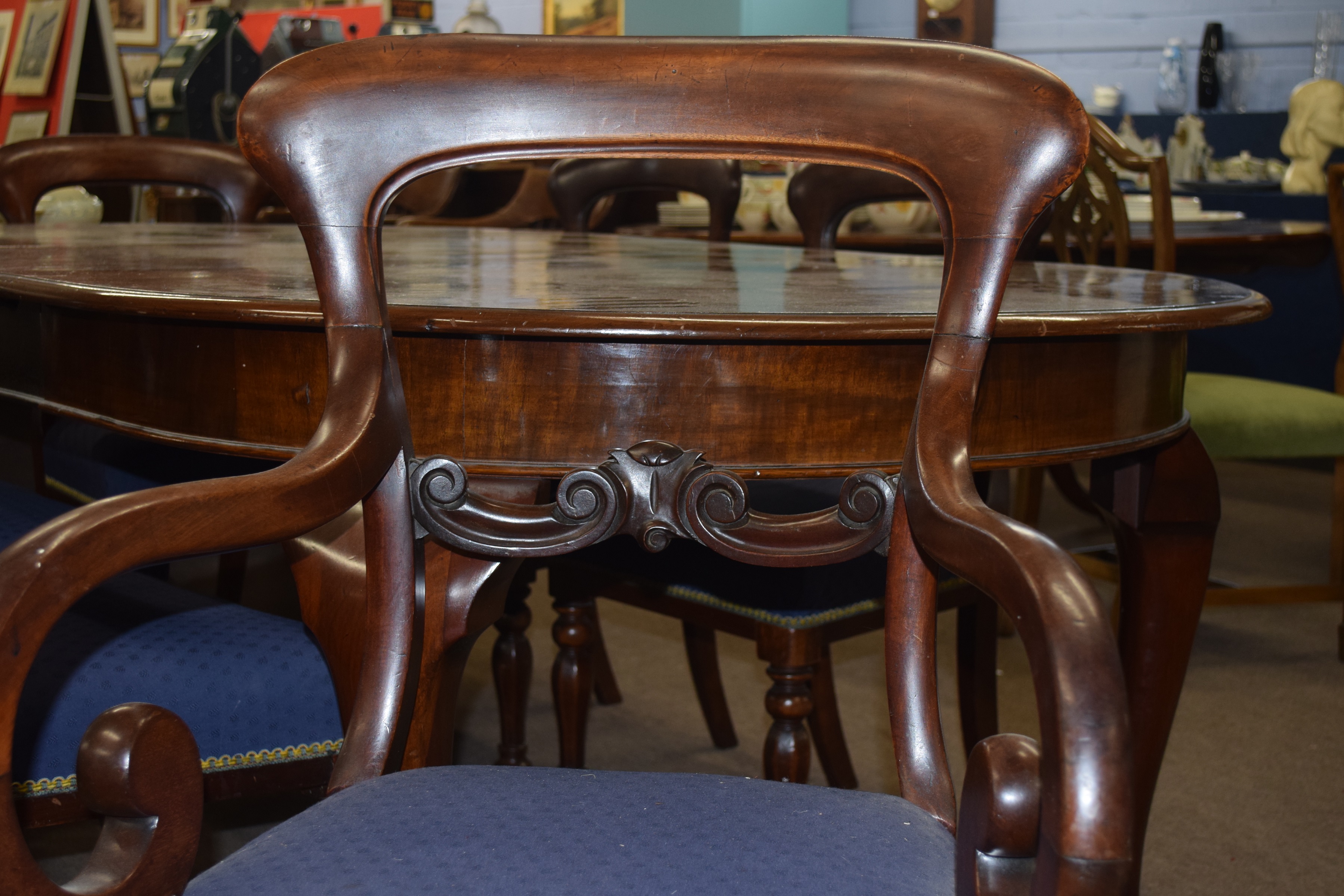 Set of six Victorian mahogany bar back dining chairs comprising two carvers with scrolled arms and - Image 5 of 10