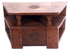 Jack Grimble of Cromer, a small oak losenge shaped side table with carved Tudor Rose detail 76cm