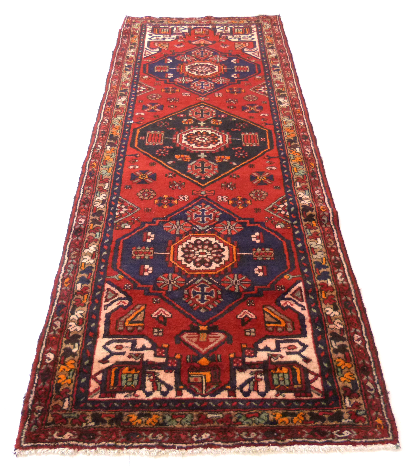 Rich red ground full pile Persian Hamadan Runner 286cm x 110cm approximately