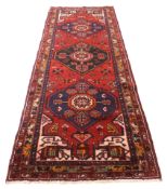 Rich red ground full pile Persian Hamadan Runner 286cm x 110cm approximately