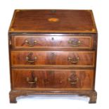 19th century fall front bureau with inlaid decoration throughout, raised on bracket feet with fitted