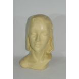 Plaster Art Deco bust of the head and shoulders of a young girl