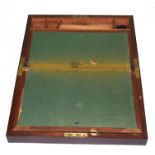 19th century mahogany writing box of typical rectangular form fitted with brass carry handles,
