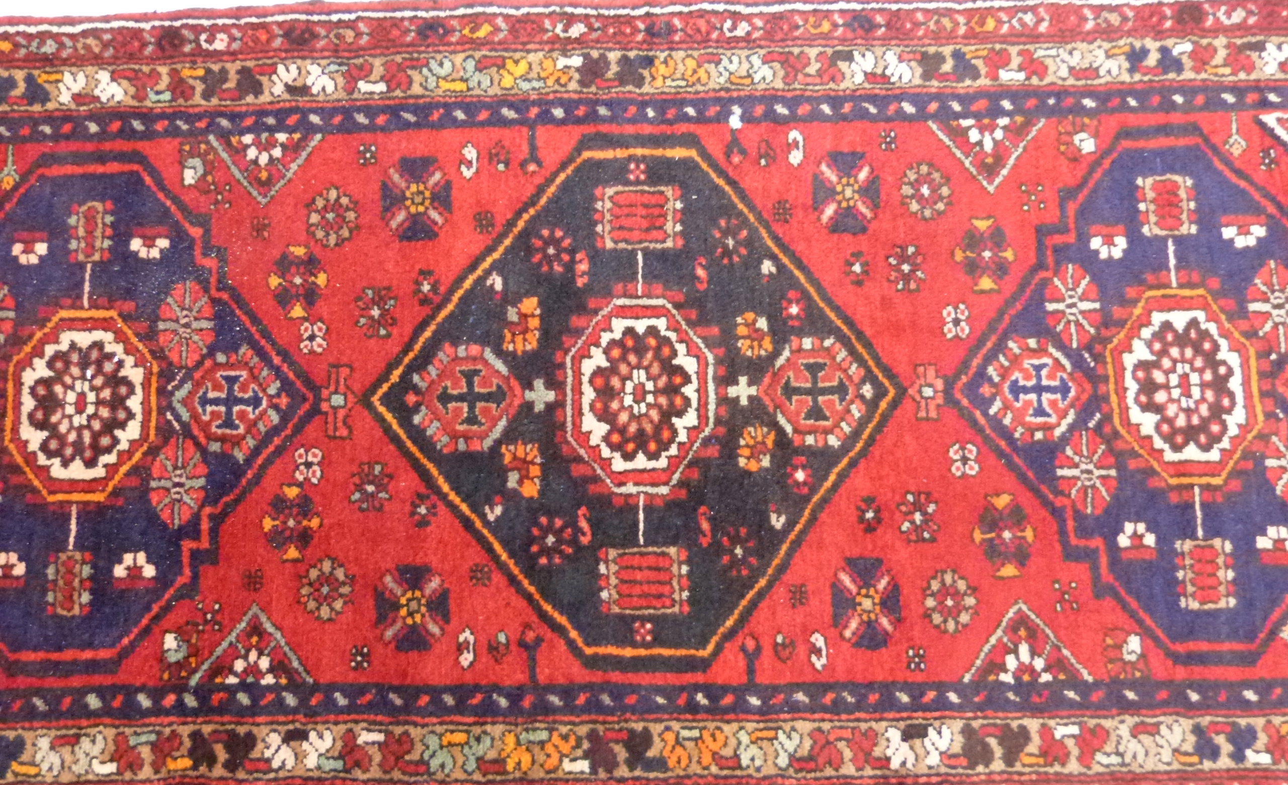 Rich red ground full pile Persian Hamadan Runner 286cm x 110cm approximately - Image 4 of 6