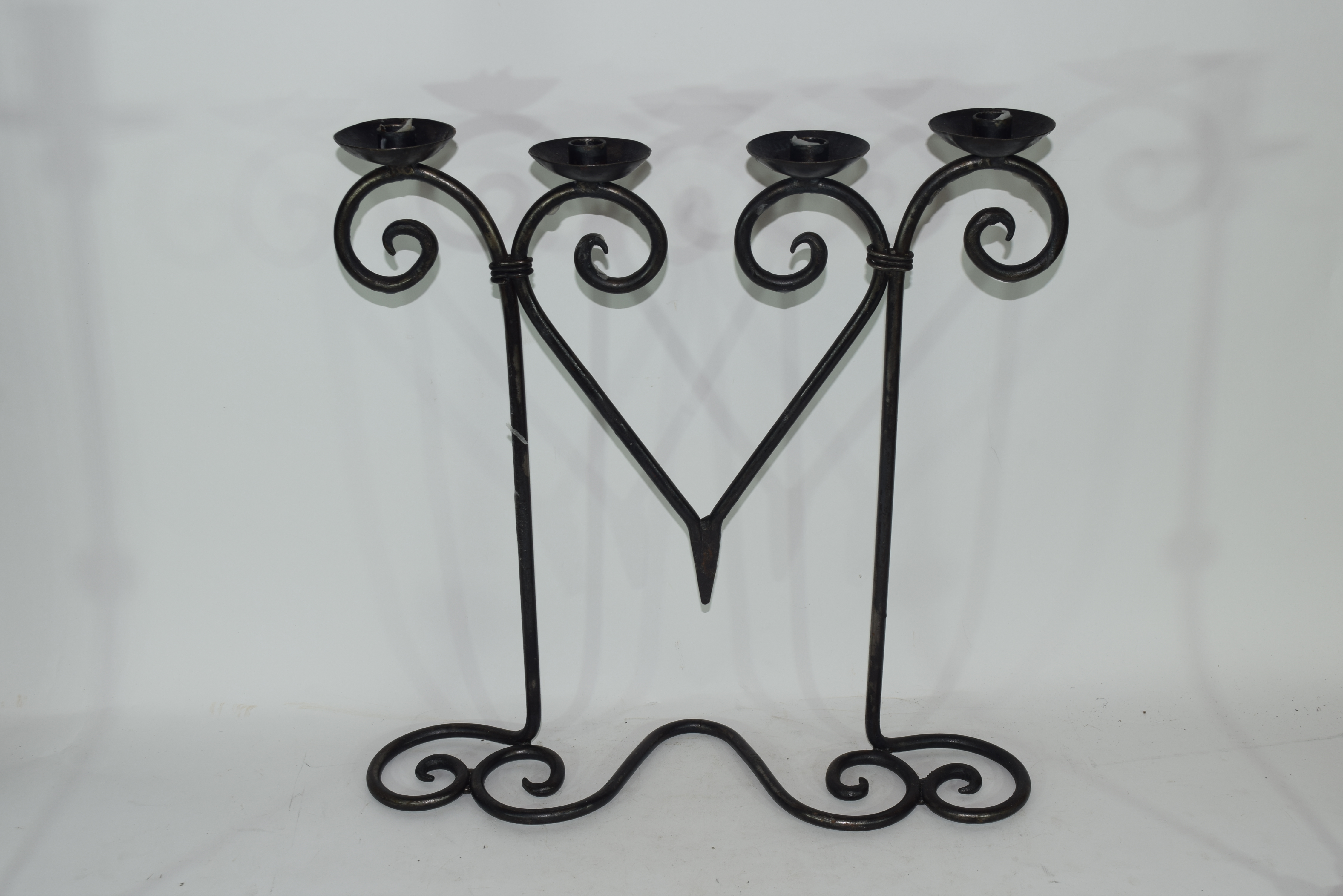 20th century iron four-light candelabra together with a pair of candlesticks (3) Condition: Good - Image 7 of 8