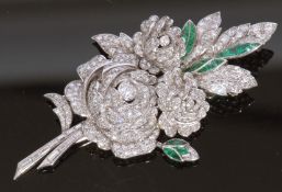 Diamond and emerald spray pin brooch