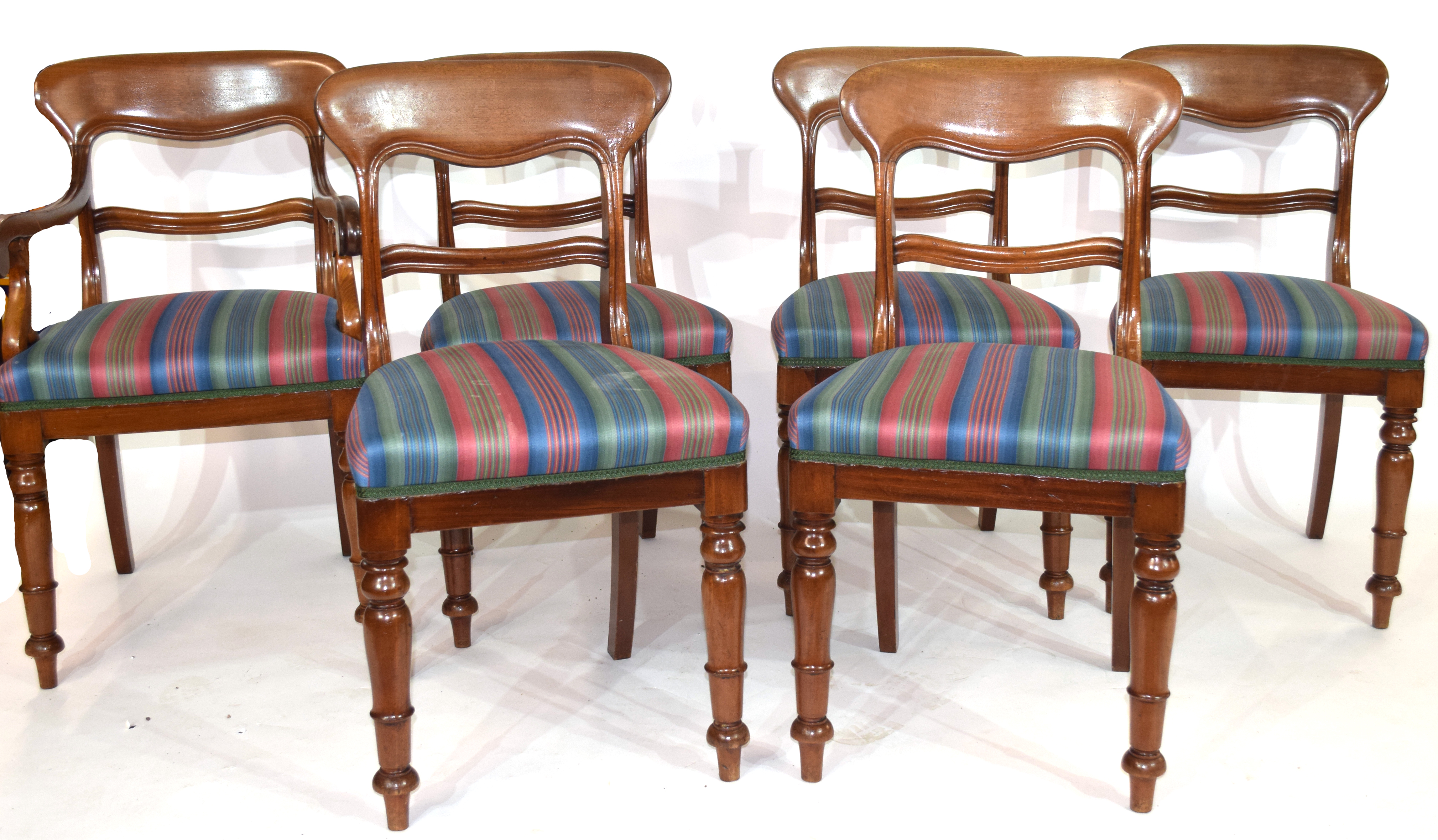 Set of six Victorian mahogany bar back dining chairs, comprising one carver and five single chairs