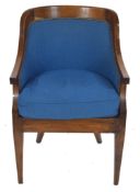 Late 19th/early 20th century mahogany framed tub chair with blue upholstery, 58cm wide Condition: