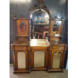 Victorian walnut and burr walnut veneered side cabinet, the shaped back with large central mirror
