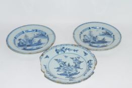 Three 18th century English Delft plates