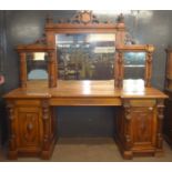 Very large and imposing Victorian Oak mirror back sideboard, back panel with three mirror plates and