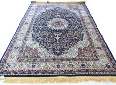 Rich blue ground full pile Turkish Carpet, with floral medallion design 320cm x 200cm approximately