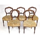 Set of six Victorian mahogany balloon back dining chairs raised on turned legs fitted with button