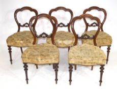 Set of six Victorian mahogany balloon back dining chairs raised on turned legs fitted with button